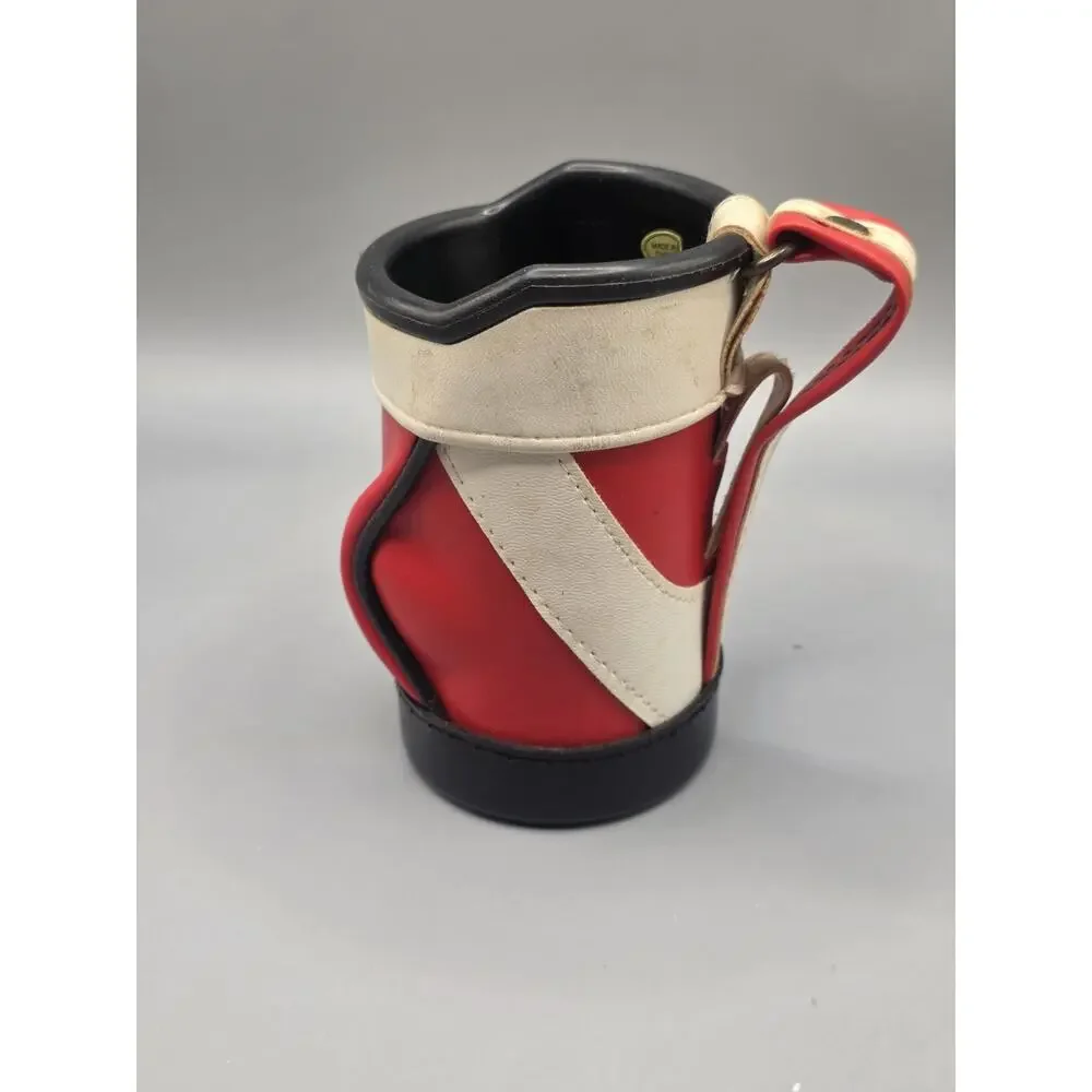 Vintage Mini Golf Bag Pen Pencil Holder Desk Caddy Office Decor Red White Caddy